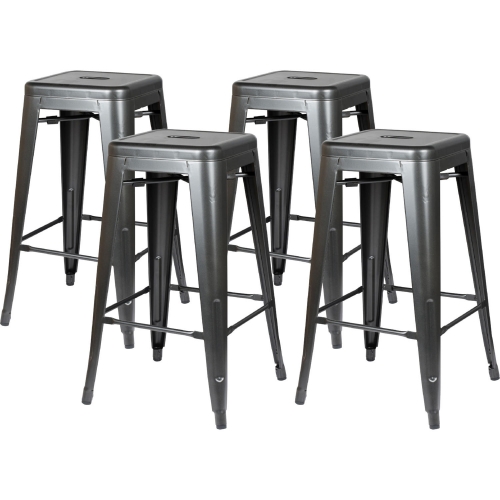 Metropolis Metal Backless Counter Stool in Gunmetal Powder Coated Steel (Set of 4)